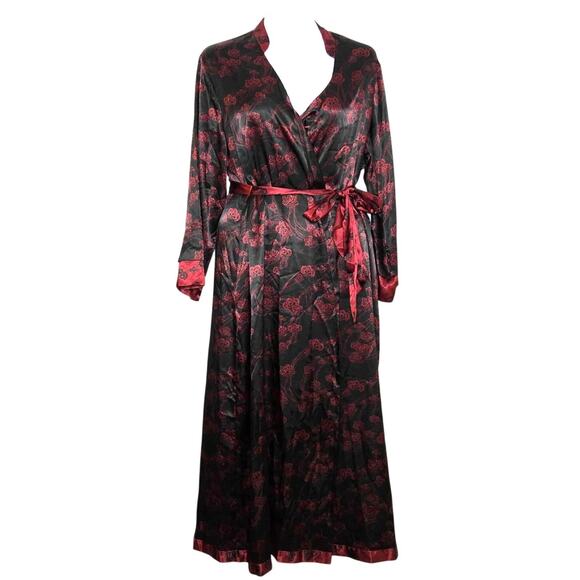 Cabernet Nightgown Maxi Long Kimono Robe Size L Red Black Sleeveless Knot Accent - Picture 2 of 6